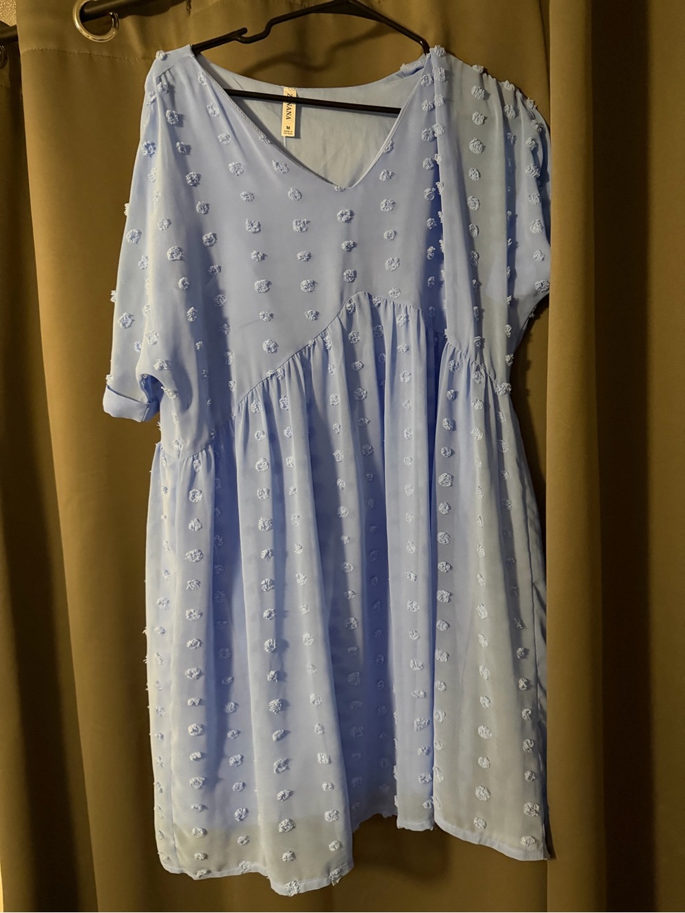 NaNa Light Blue Swiss Dot V-Neck Babydoll Dress